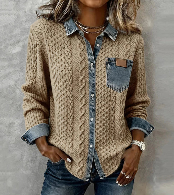Bibianna – Langarm Hemd Mit Denim Patchwork