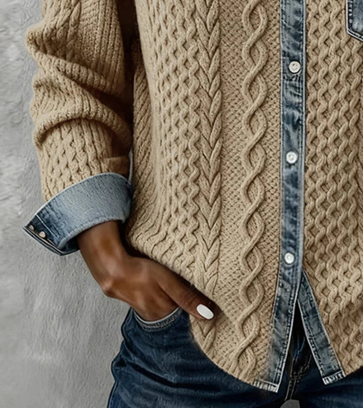Bibianna – Langarm Hemd Mit Denim Patchwork