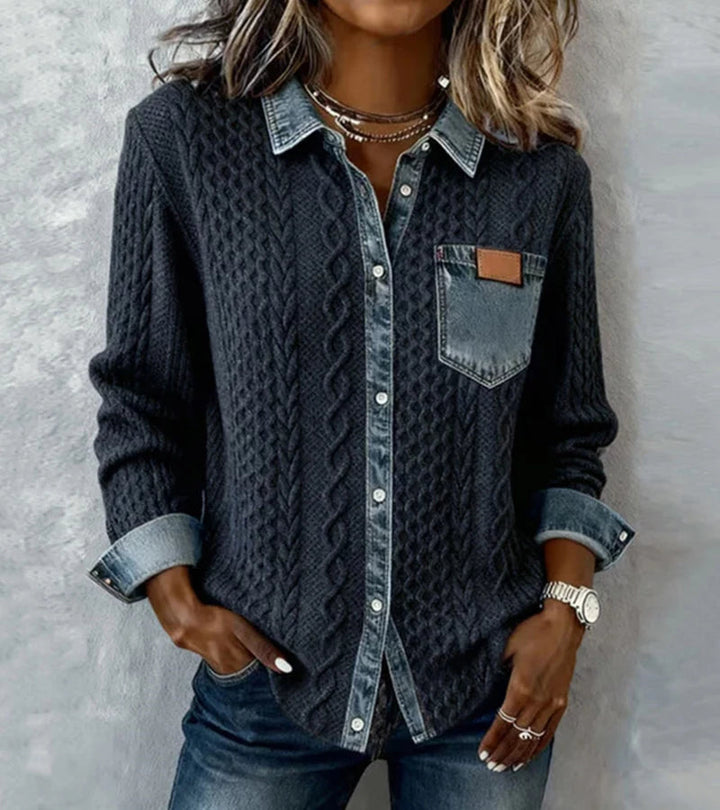 Bibianna – Langarm Hemd Mit Denim Patchwork