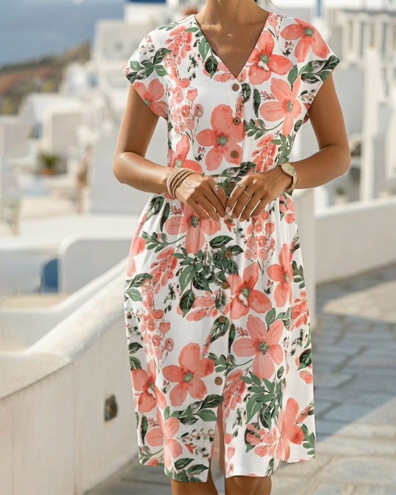 Sinera – Kleid Mit Blumen Muster Und Kurzen Ärmeln