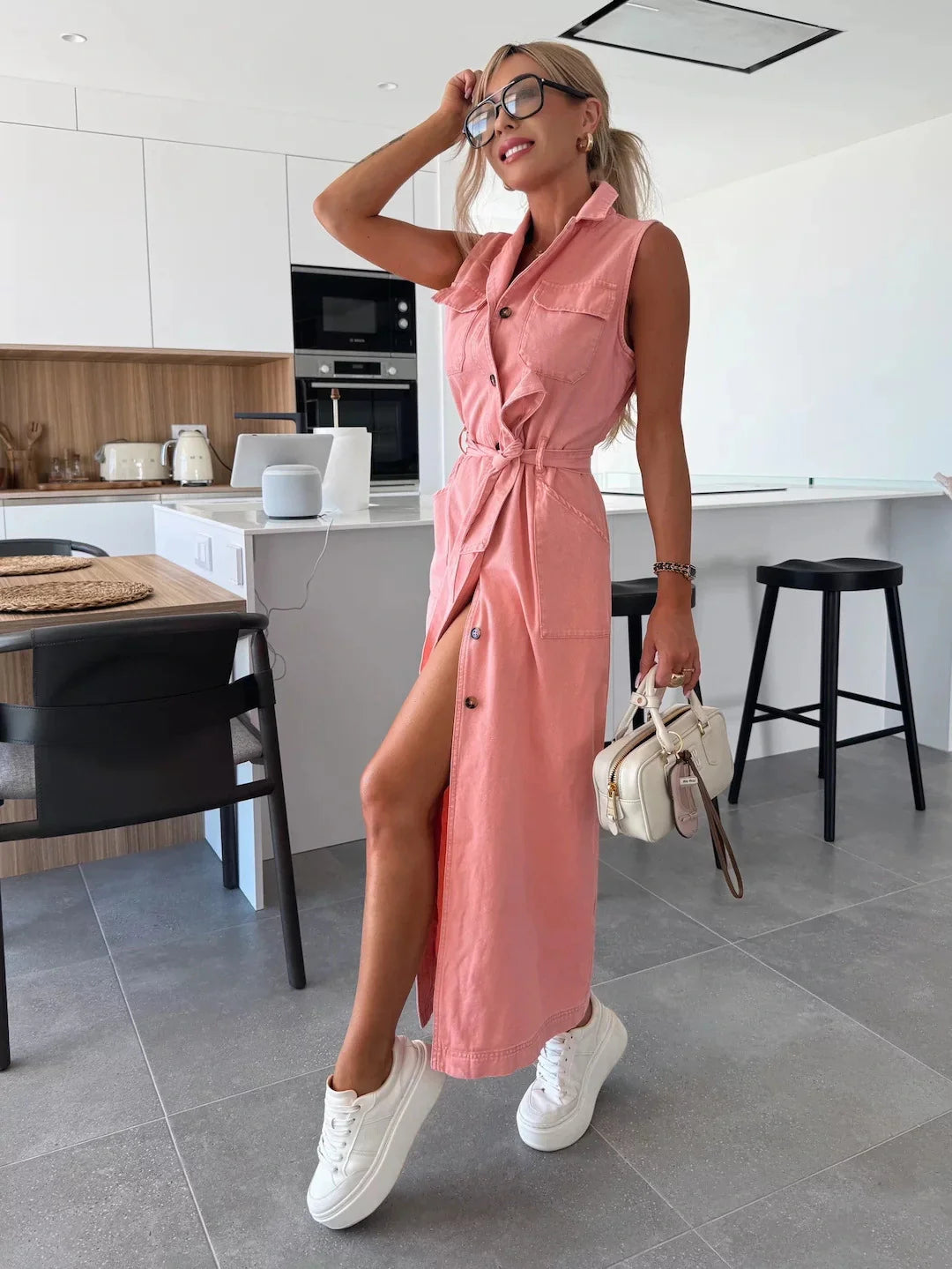 Jacinta – Stilvolles Langes Kleid Mit Tasche