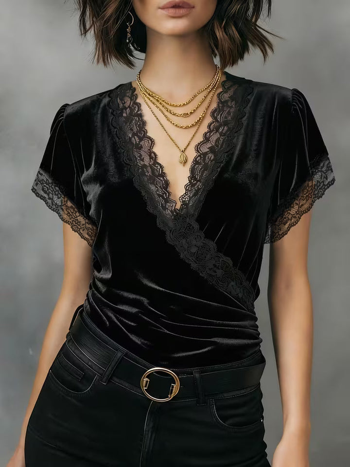 Jalisa – Vintage-Bluse Aus Samt Mit Schwanenmuster