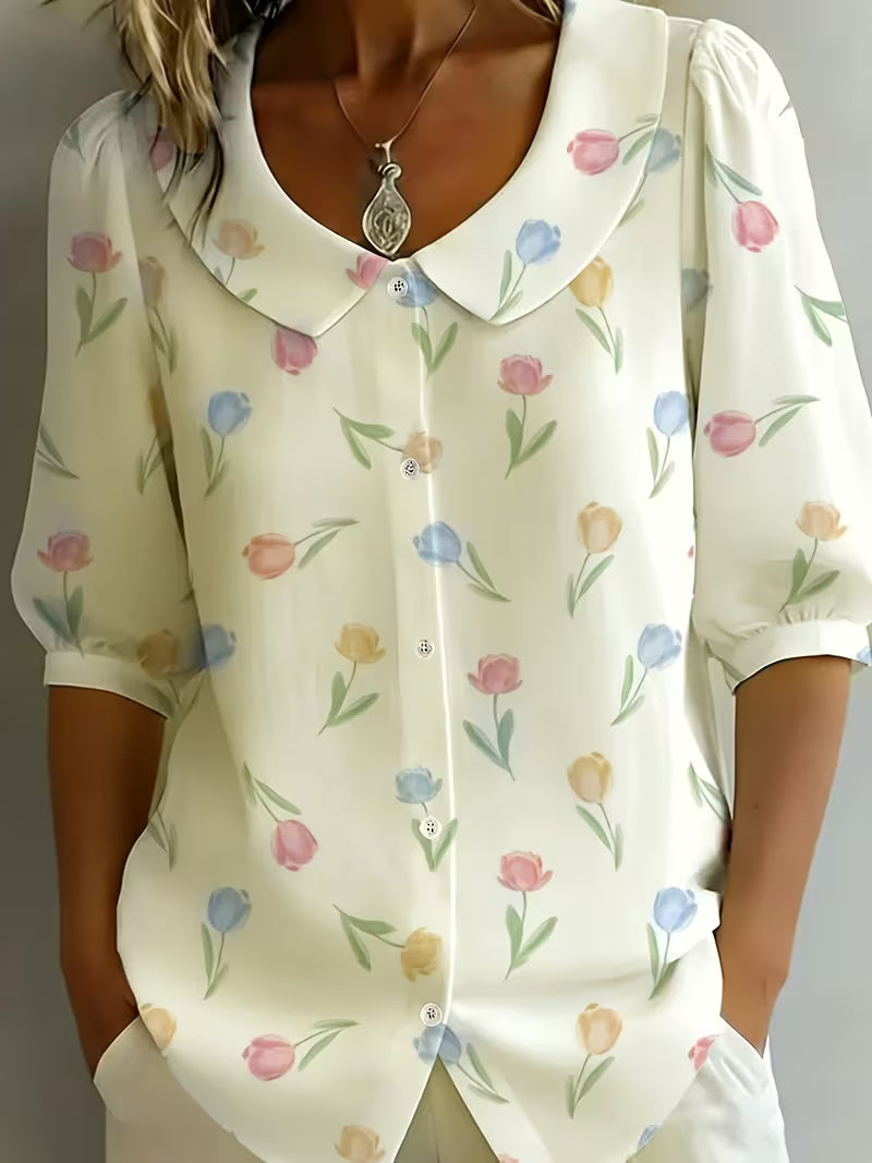 Alvique – Kurzarmbluse MIT Blumenmuster Am Kragen