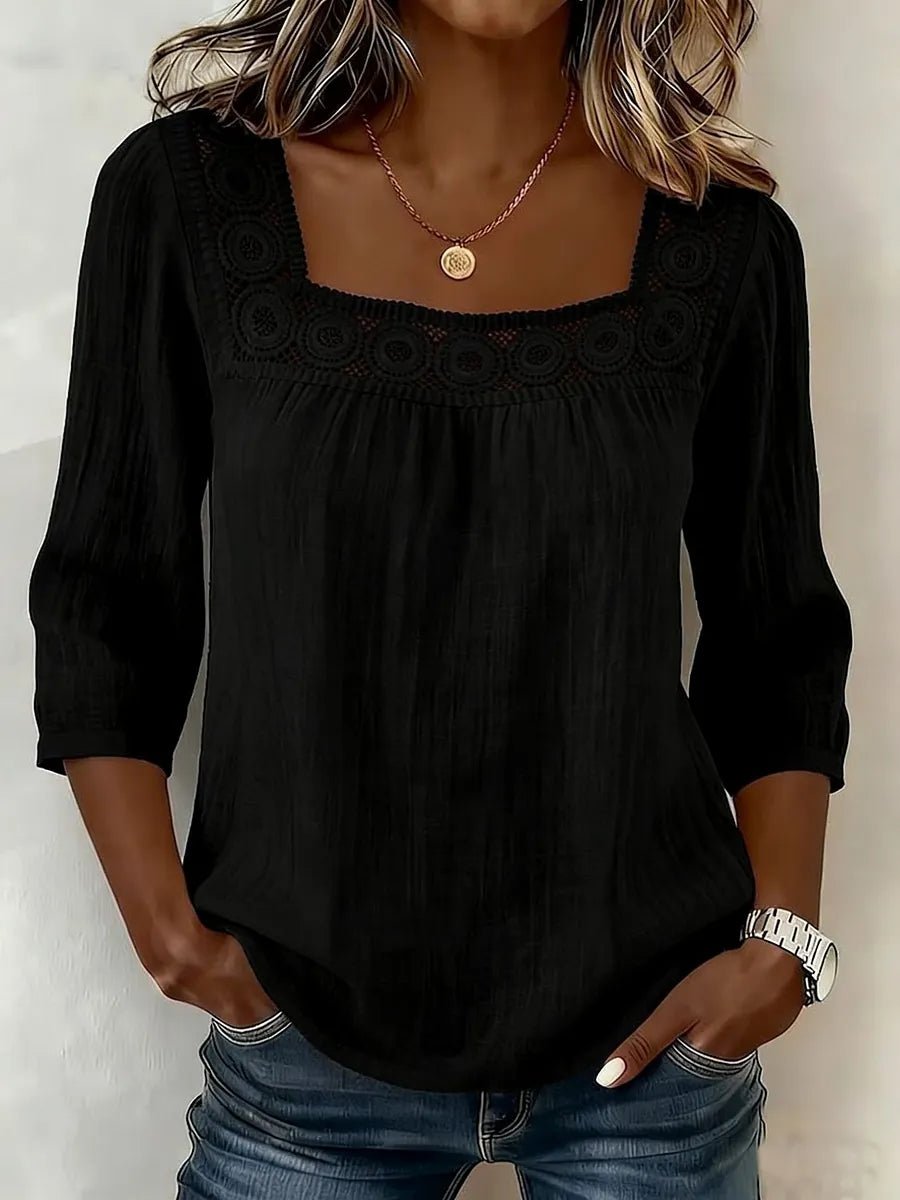 Nozomi - Bluse Mit Quadratischem Ausschnitt Und Spitzen Patchwork
