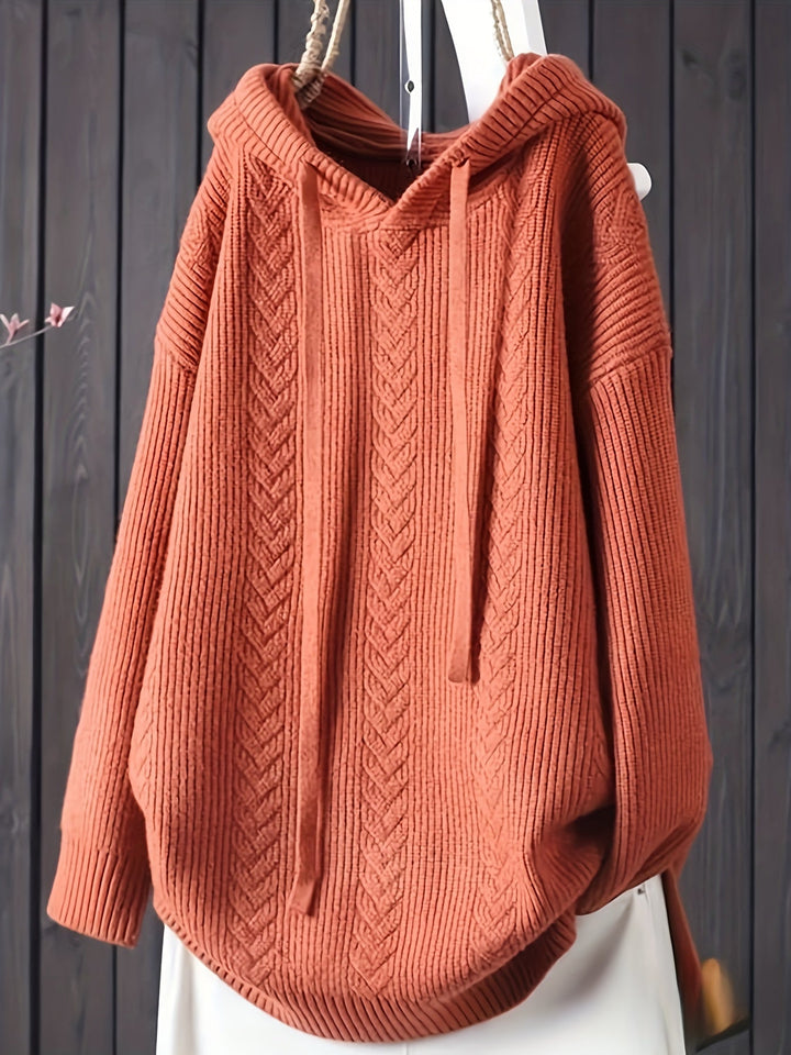 Genivee – Lässiger Langarm Strick Kapuzenpullover