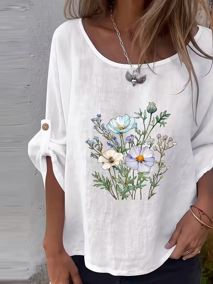 Sheril – Lockeres Oberteil mit Rollkragen und Ärmeln im Blumenmuster