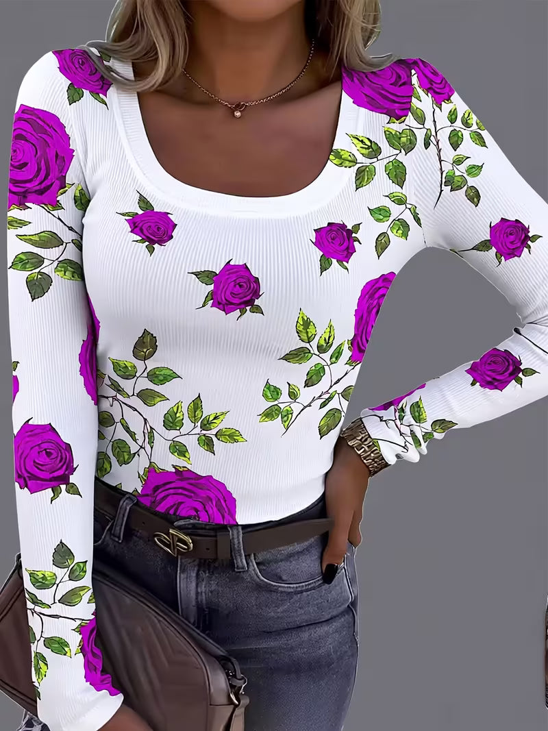 Rabiye – Oberteil mit Blumenmuster und quadratischem Ausschnitt