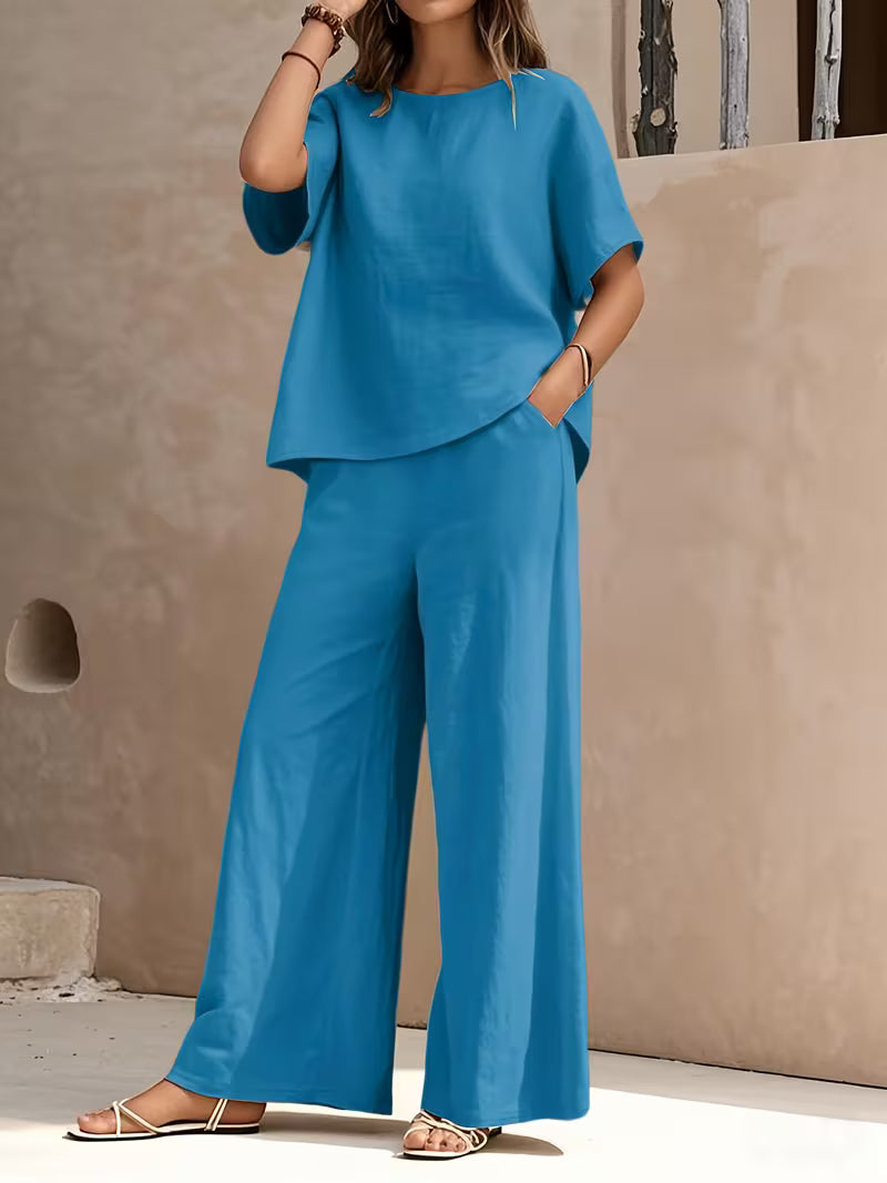 Josy – Set Aus Kurzärmeliger Bluse Und Hose mit Weitem Bein