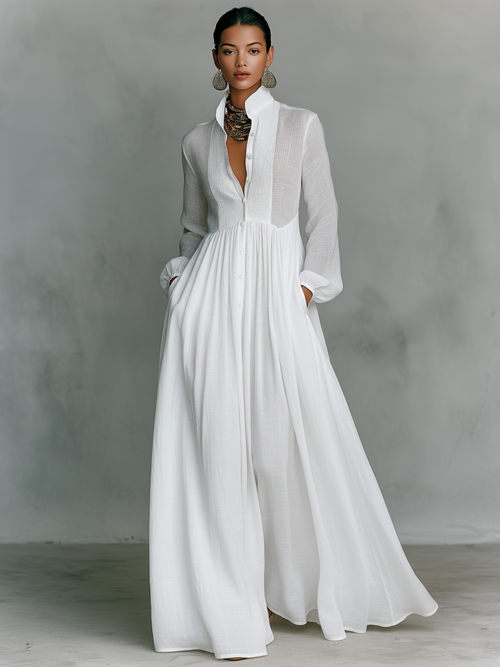 Naylia – Maxikleid mit Hohem Kragen und langen Ärmeln