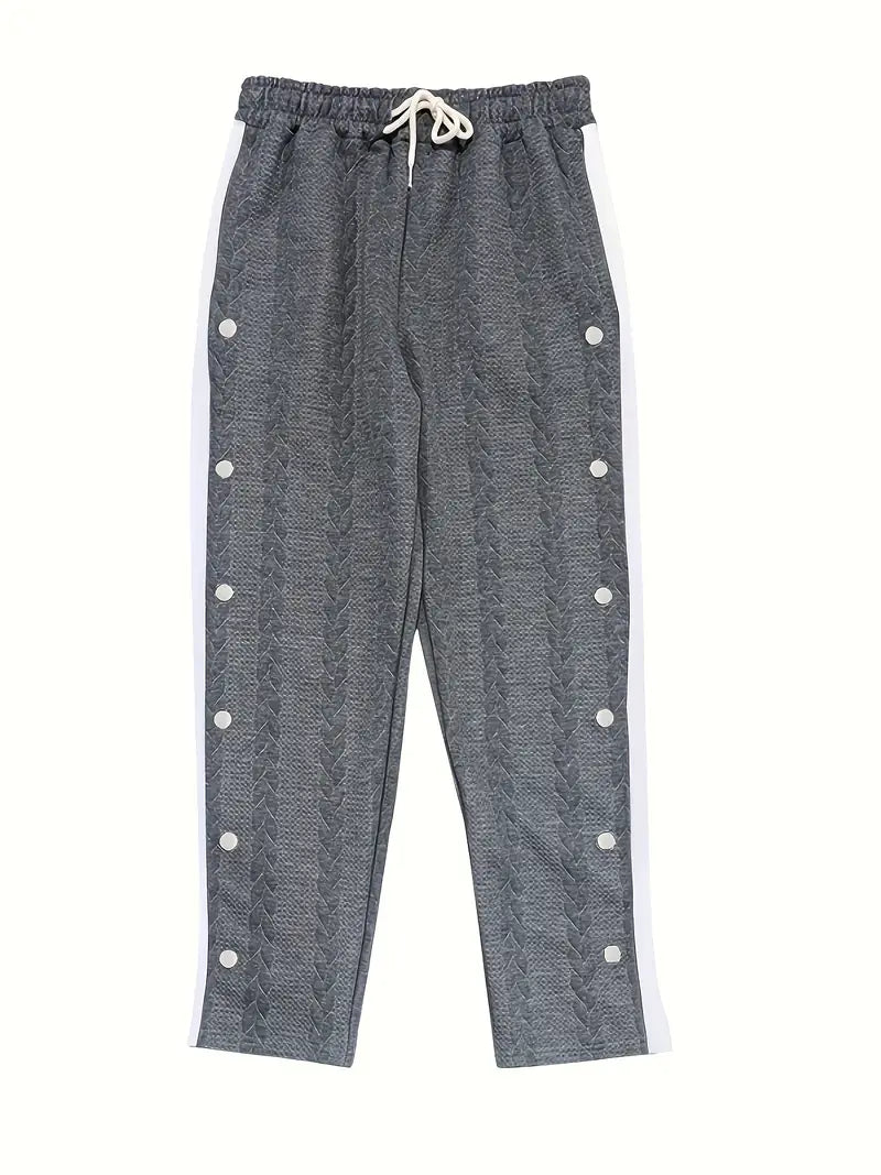 Jonass – Gestrickte Hose Mit Weitem Bein Und Seitlichen Knöpfen
