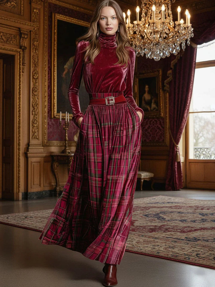Nivaeh – Festliches Retro-Set mit Rollkragenpullover und kariertem Rock