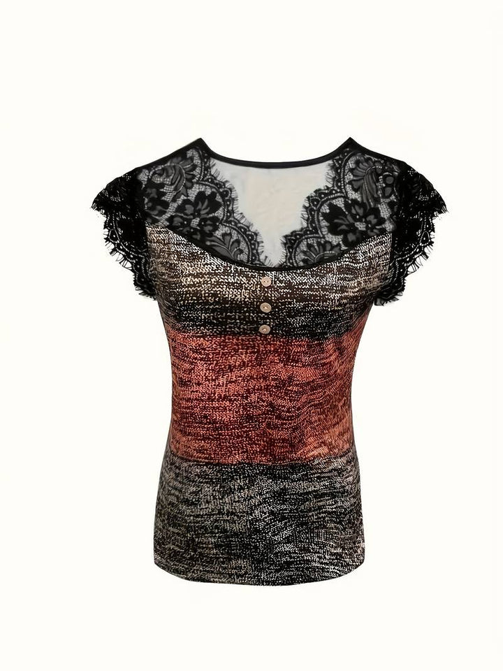 Sydona - Lässiges T-Shirt Mit Spitzenkragen Und Kurzen Ärmeln