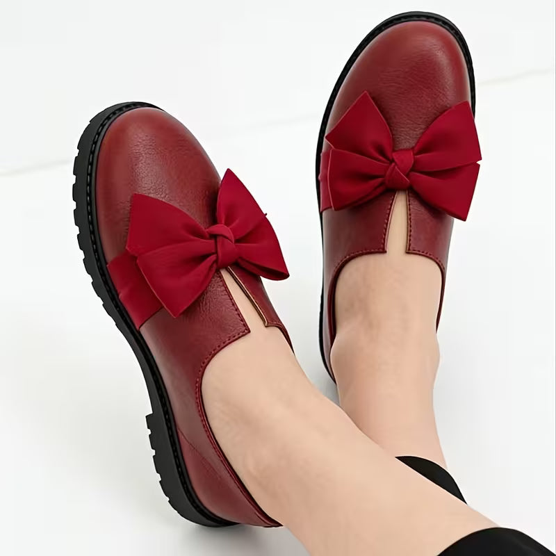 Nargiza - Elegant Bow Accent Round Toe Chunky Sole Loafers