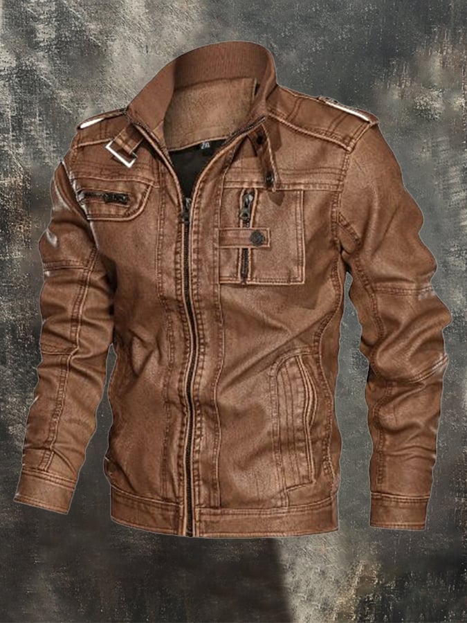 Ricky – Vintage Leder Jacke Für Draußen Mit Mehreren Taschen