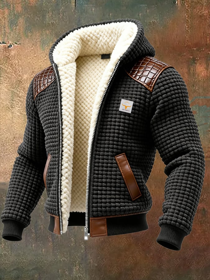 Giovanni – Karierte Leder Jacke Mit Kapuze