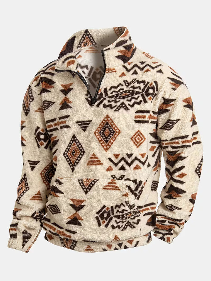 Witker – Plüsch-Sweatshirt Im Ethno-Stil Mit Stehkragen