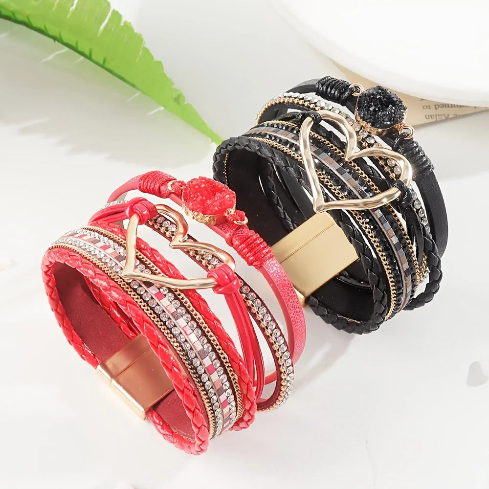 Joely - Mehrlagiges Leder Armband Mit Herz Gestaltung
