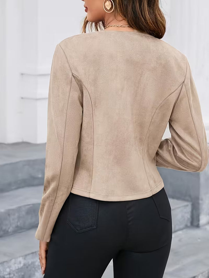 Eria – Wildlederjacke mit Rundhalsausschnitt und Reißverschluss
