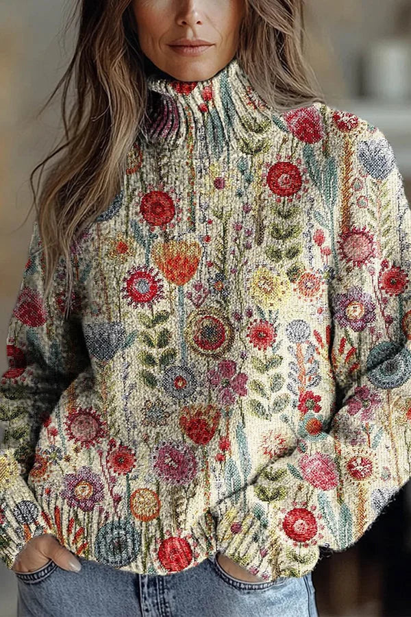 Nijole - Hochgeschlossenes Sweatshirt Mit Langen Ärmeln Und Blumenmuster