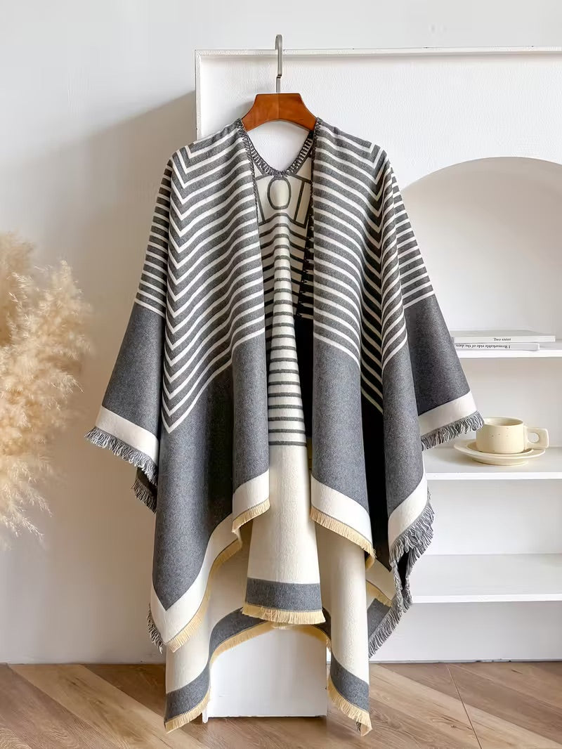 Taisija – Wendbarer Gestreifter Jacquard Schal Aus Kunstkaschmir