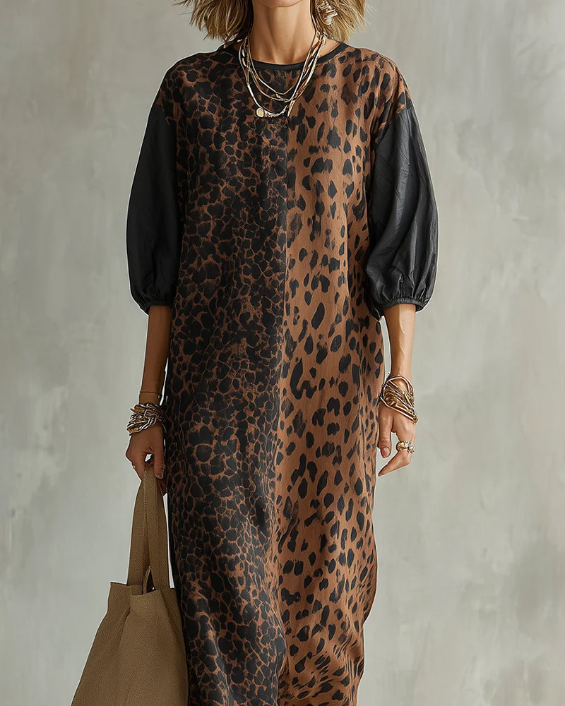 Jimina – Kleid mit Leopardenmuster und Puffärmeln