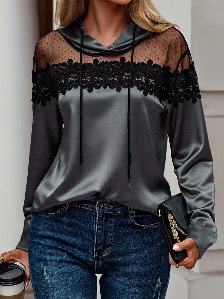 Azina - Elegant Lace Mesh Hooded Top