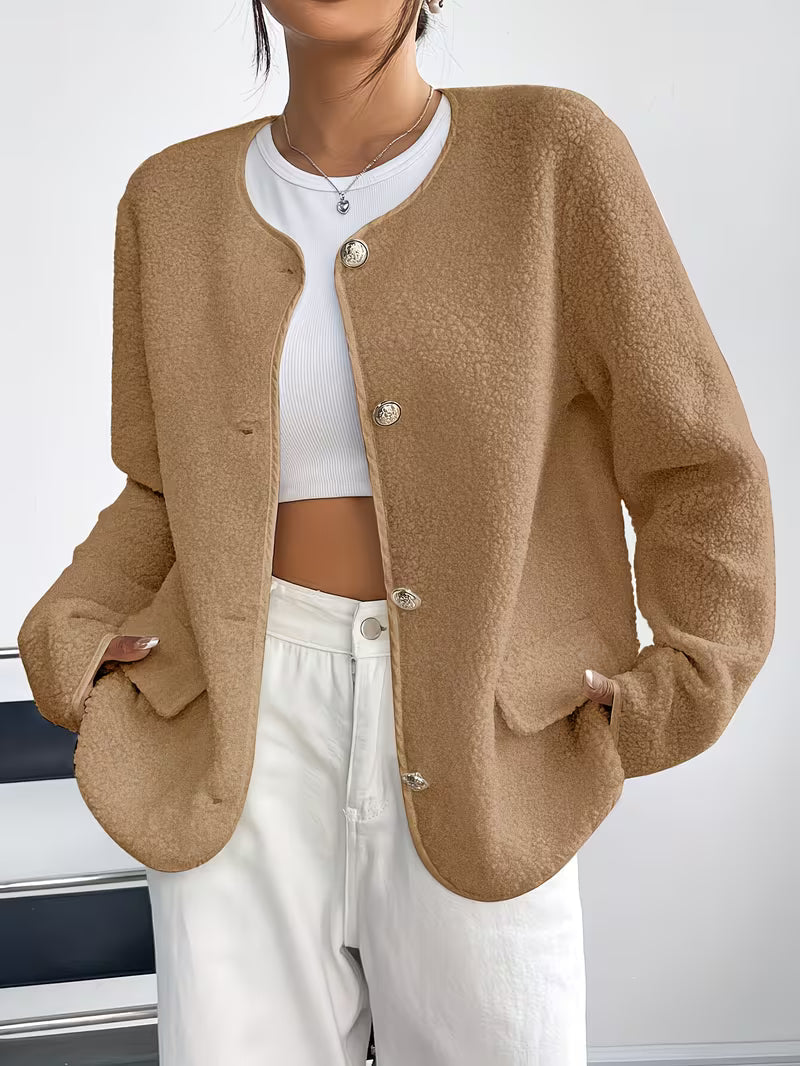 Viktorija - Elegante Jacke Mit Rundhalsausschnitt Und Knopfleiste