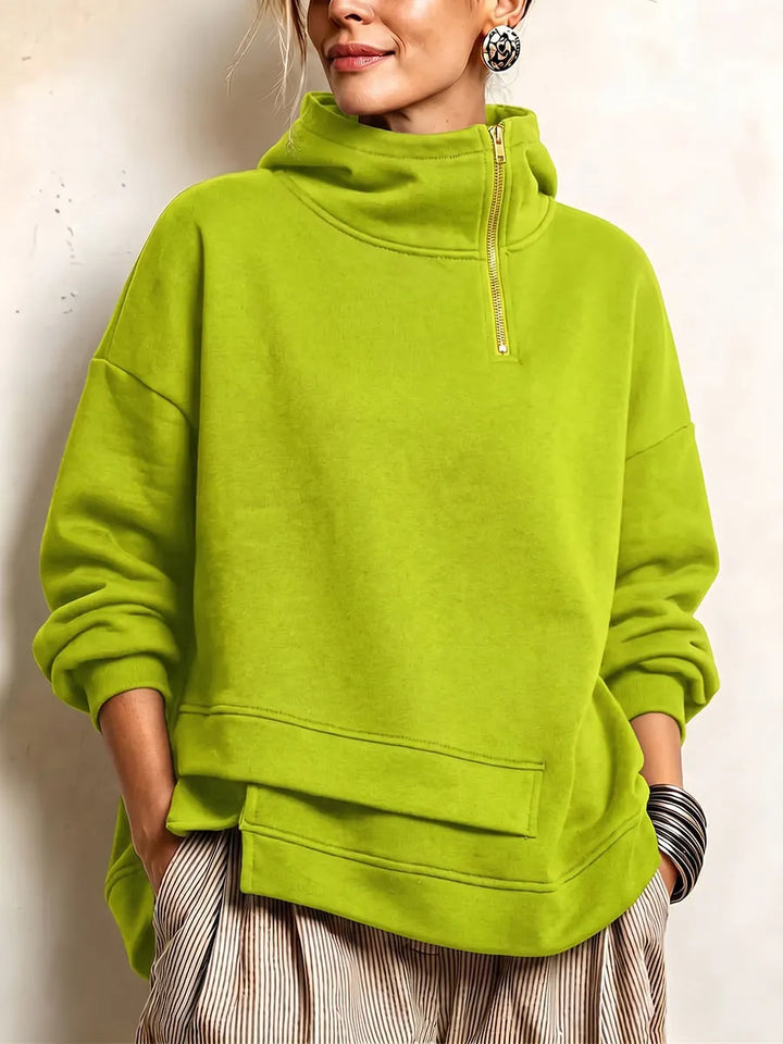 Lyona – Modernes, Asymmetrisches Sweatshirt Mit Hohem Kragen