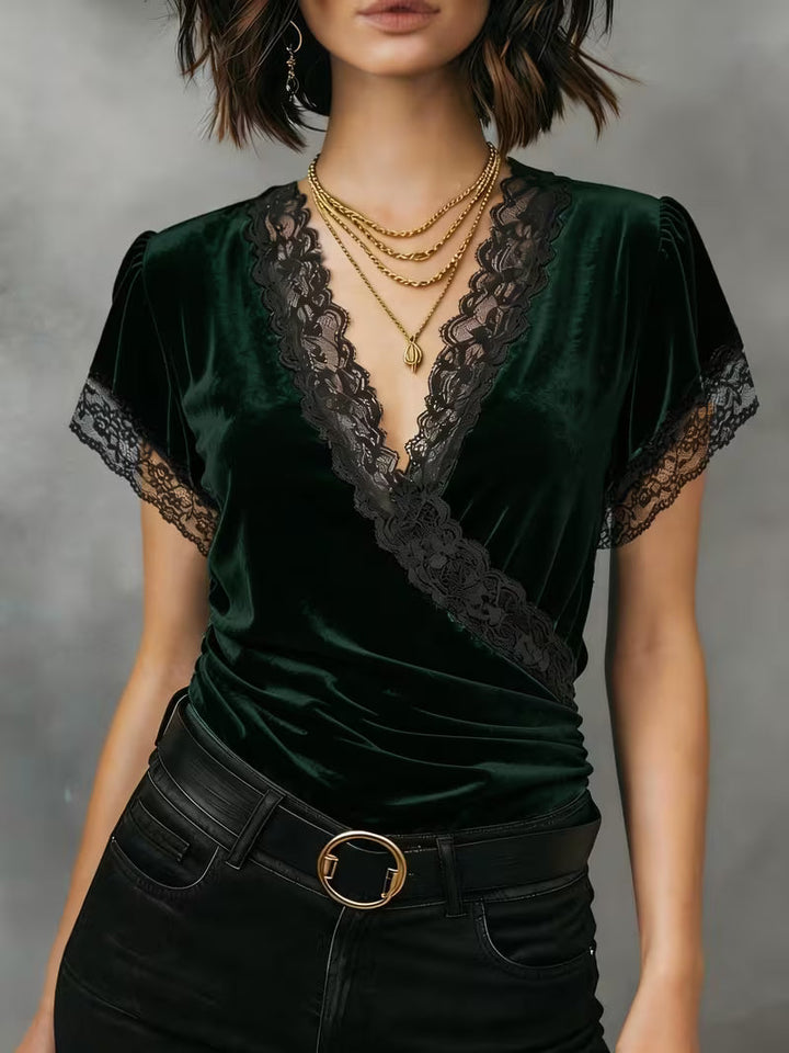Jalisa – Vintage-Bluse Aus Samt Mit Schwanenmuster