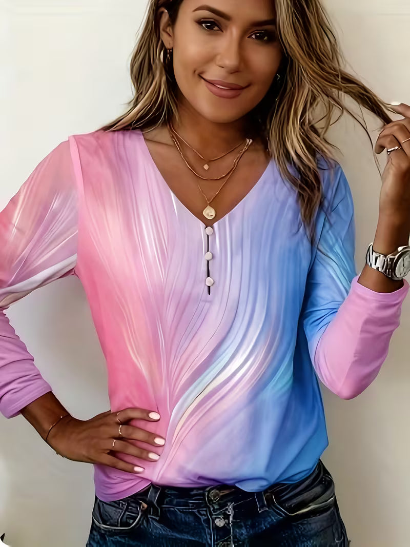 Filona – Top mit V-Ausschnitt und Tie-Dye-Farbverlauf
