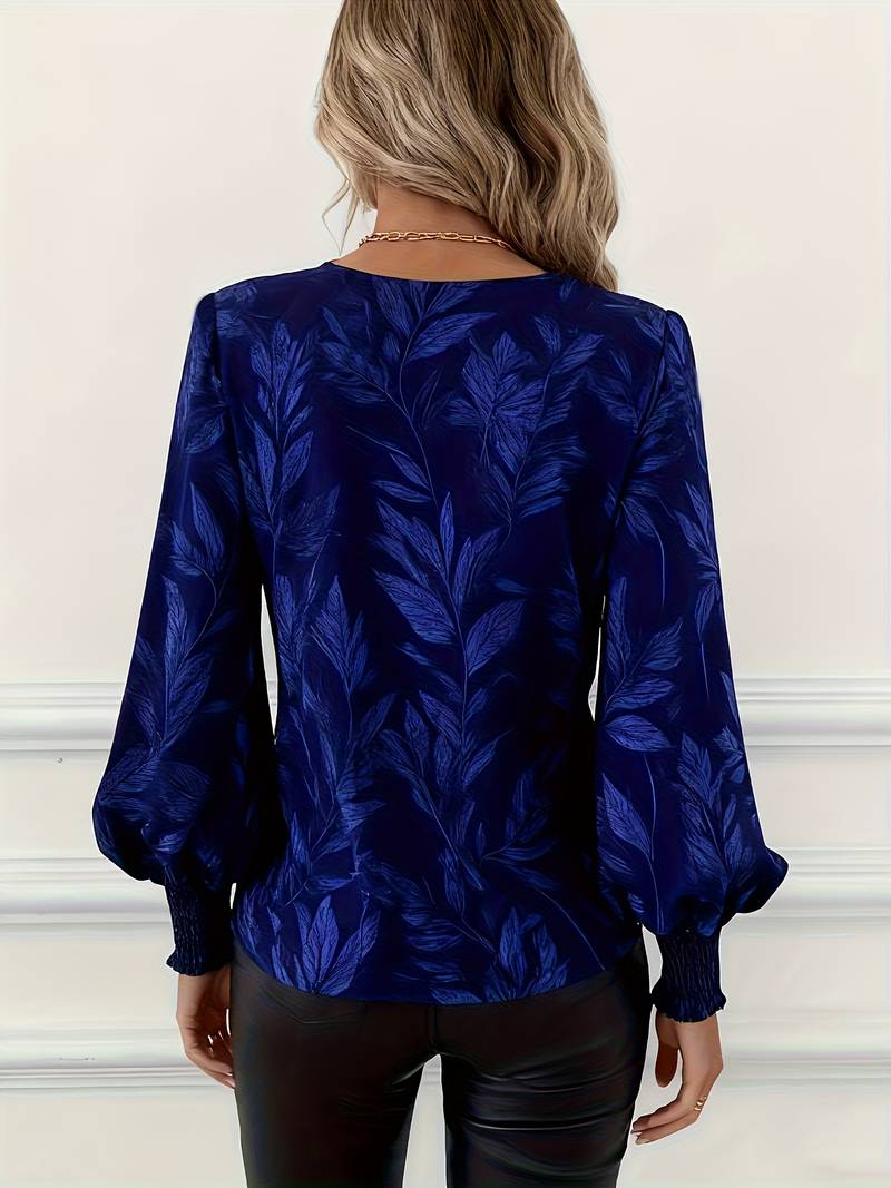 Ruchama - Elegante Langarm Bluse Mit Blattmuster