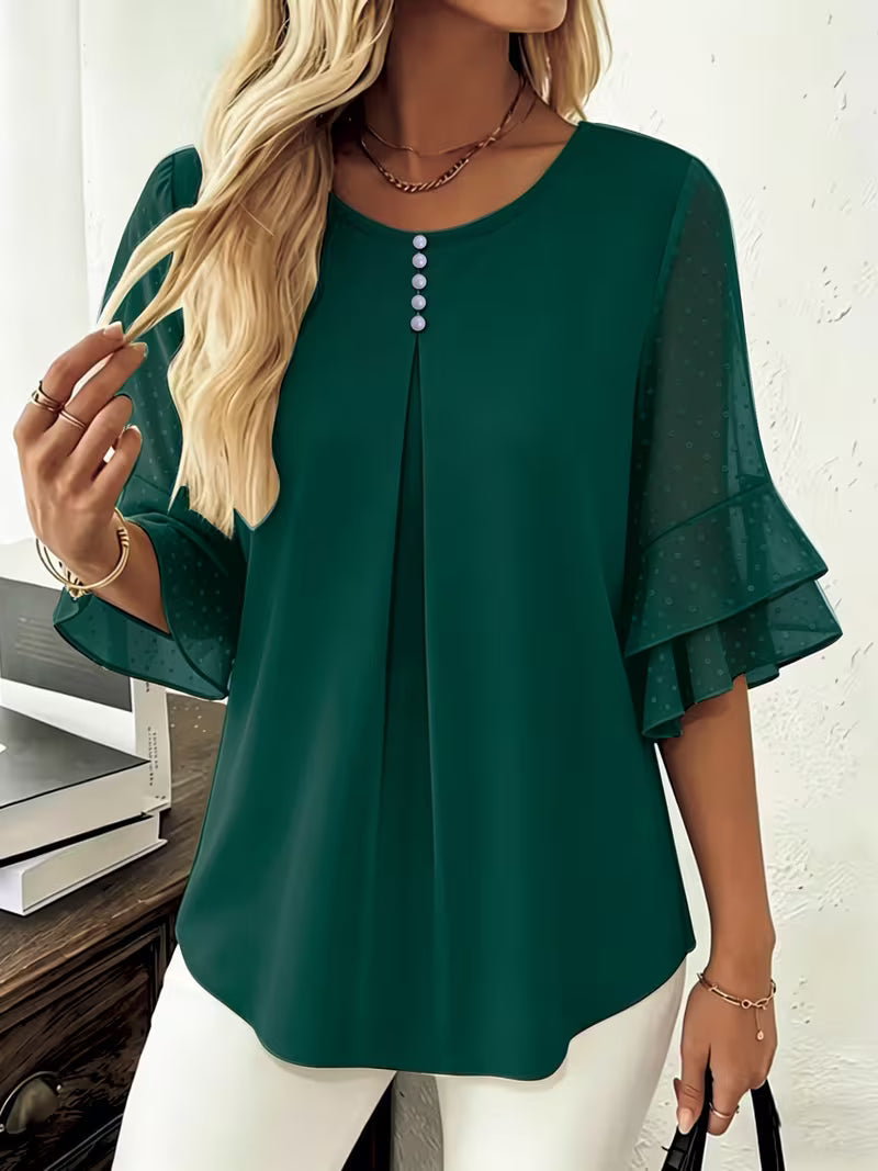 Hurley – Bluse Mit Rundhalsausschnitt Und Transparenten Rüschenärmeln