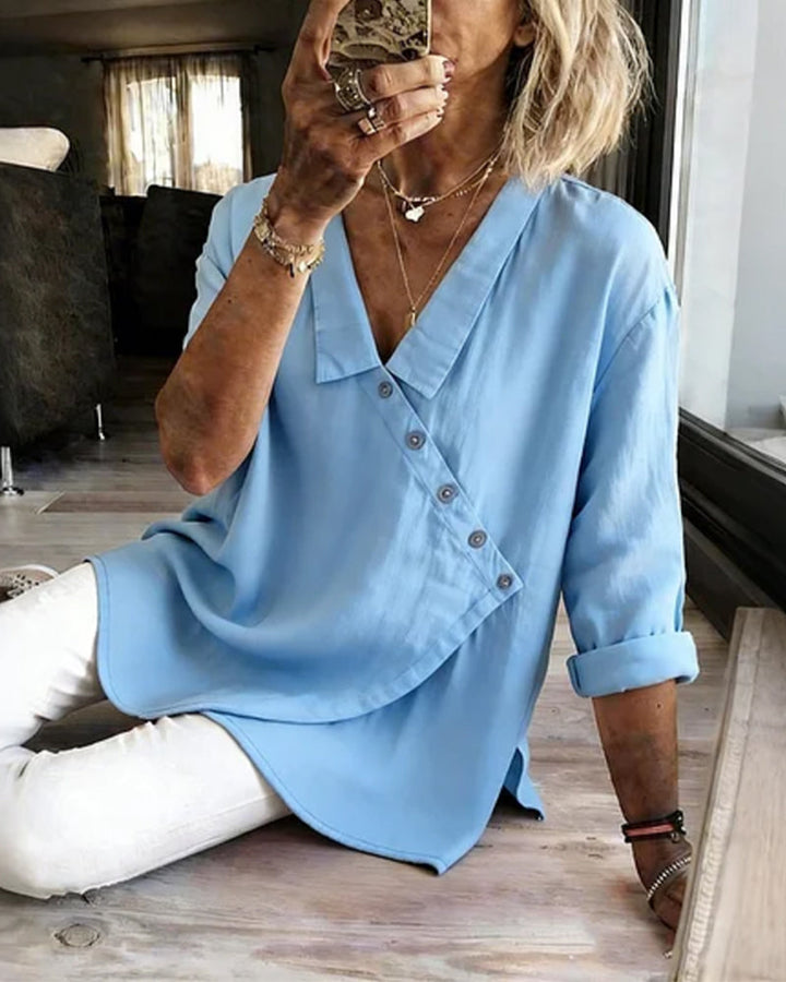 Ritienne - Bequeme Bluse Mit Kragen Und Asymmetrischer Knopfleiste