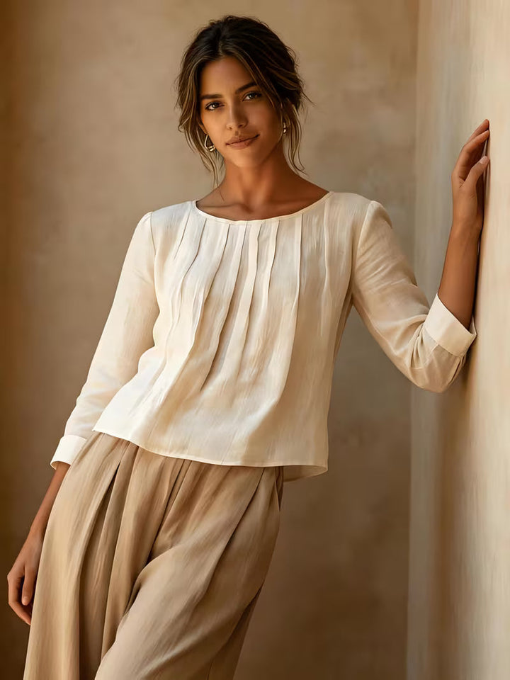 Gelina – Bluse Mit Rundhalsausschnitt Und Falten Vorne
