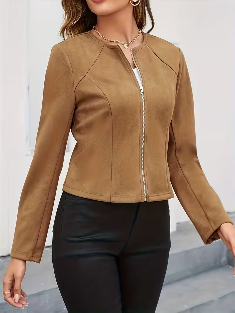 Eria – Wildlederjacke mit Rundhalsausschnitt und Reißverschluss