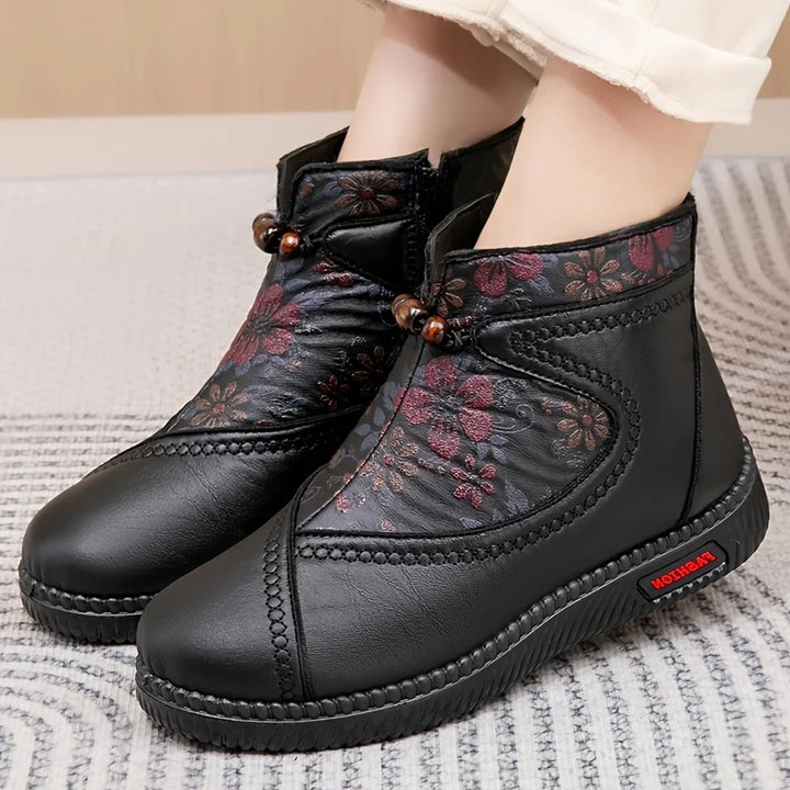 Robbie – Vintage Lederstiefeletten Mit Blumenmuster