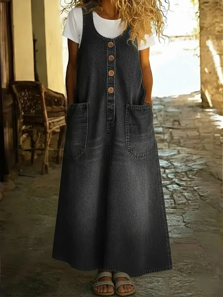 Yveta – Lässiges ärmelloses Kleid aus Baumwoll Denim