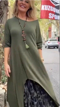 Sunitya - Lässiges Langärmeliges Kleid Mit Unregelmäßigem Saum