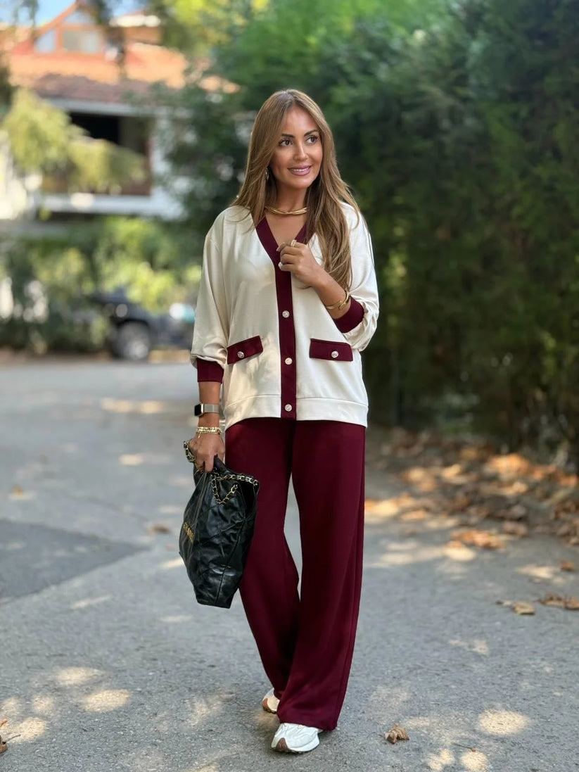 Phaedra – Gerippte Strickjacke Und Hose Mit Weitem Bein