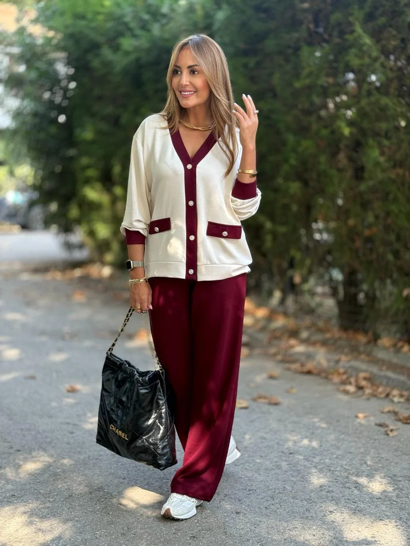Phaedra – Gerippte Strickjacke Und Hose Mit Weitem Bein