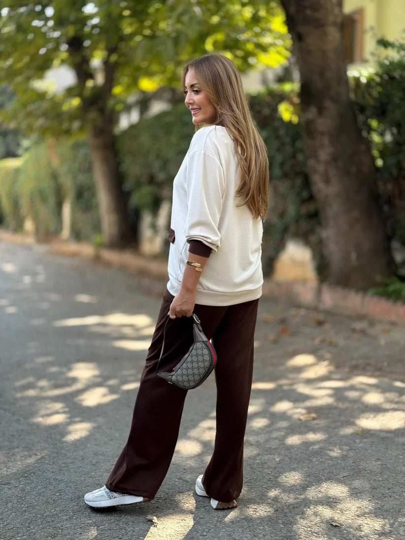 Phaedra – Gerippte Strickjacke Und Hose Mit Weitem Bein