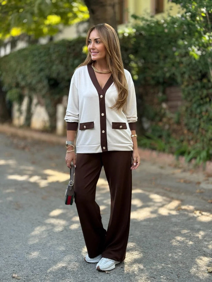 Phaedra – Gerippte Strickjacke Und Hose Mit Weitem Bein