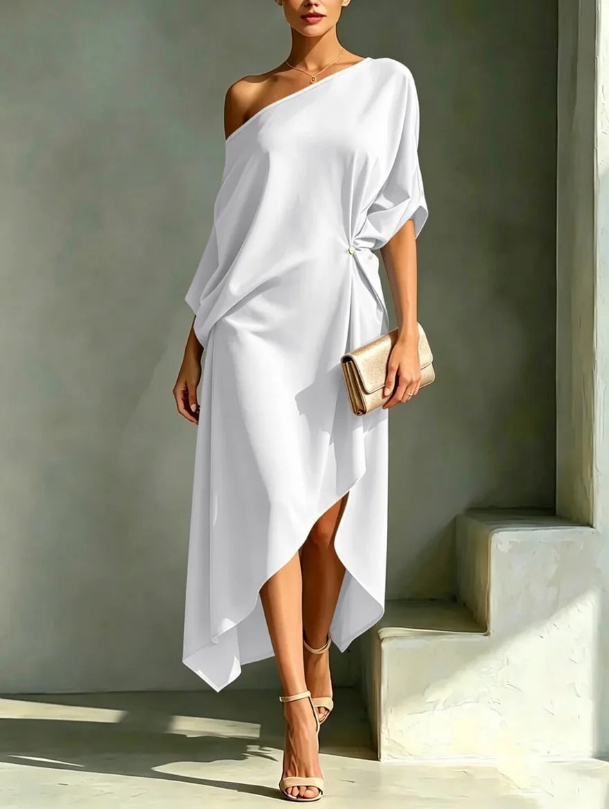 Elonia - Asymmetrisches Midi-Kleid Mit Schulterfreiem Ausschnitt