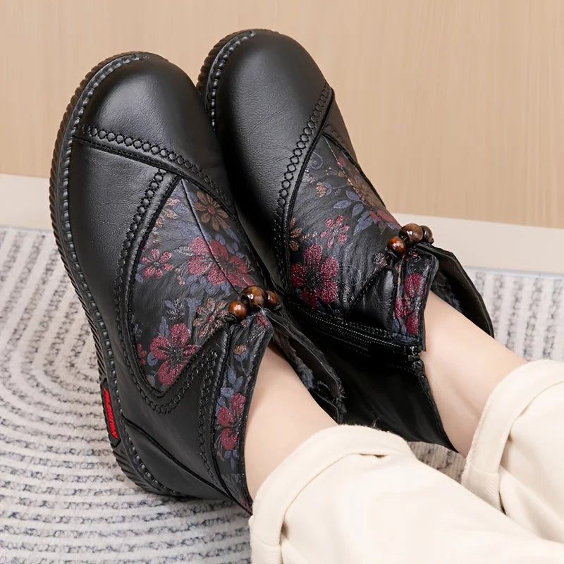 Robbie – Vintage Lederstiefeletten Mit Blumenmuster
