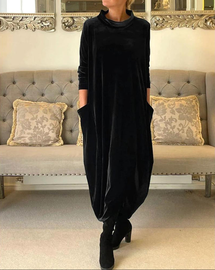 Layeena – Elegantes Maxikleid Aus Samt Mit Taschen