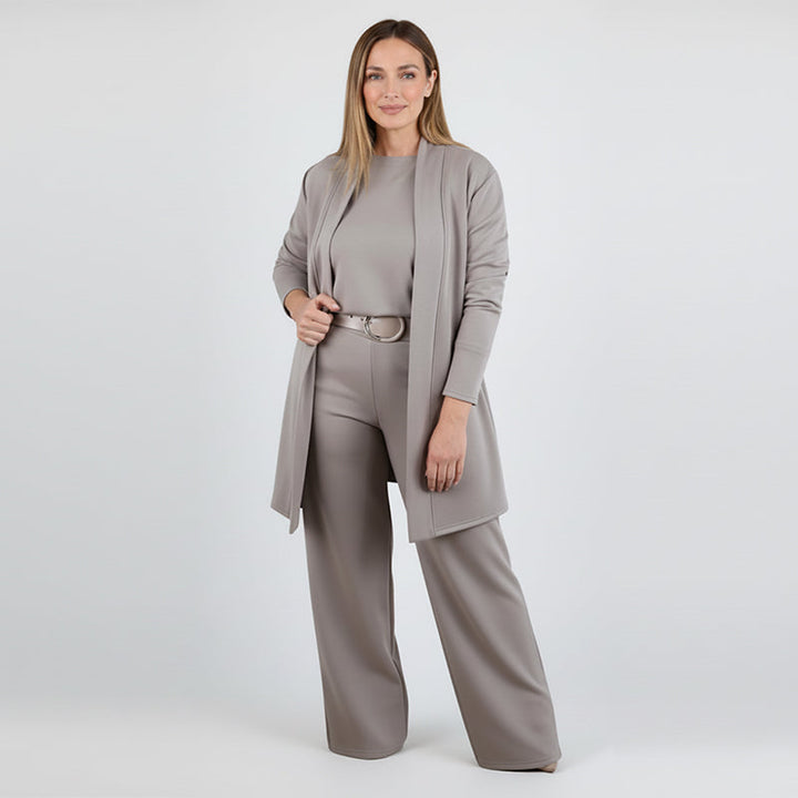 Dorren – Elegantes 3-Teiliges Set Mit Langem Strickjacke, Oberteil Und Hose