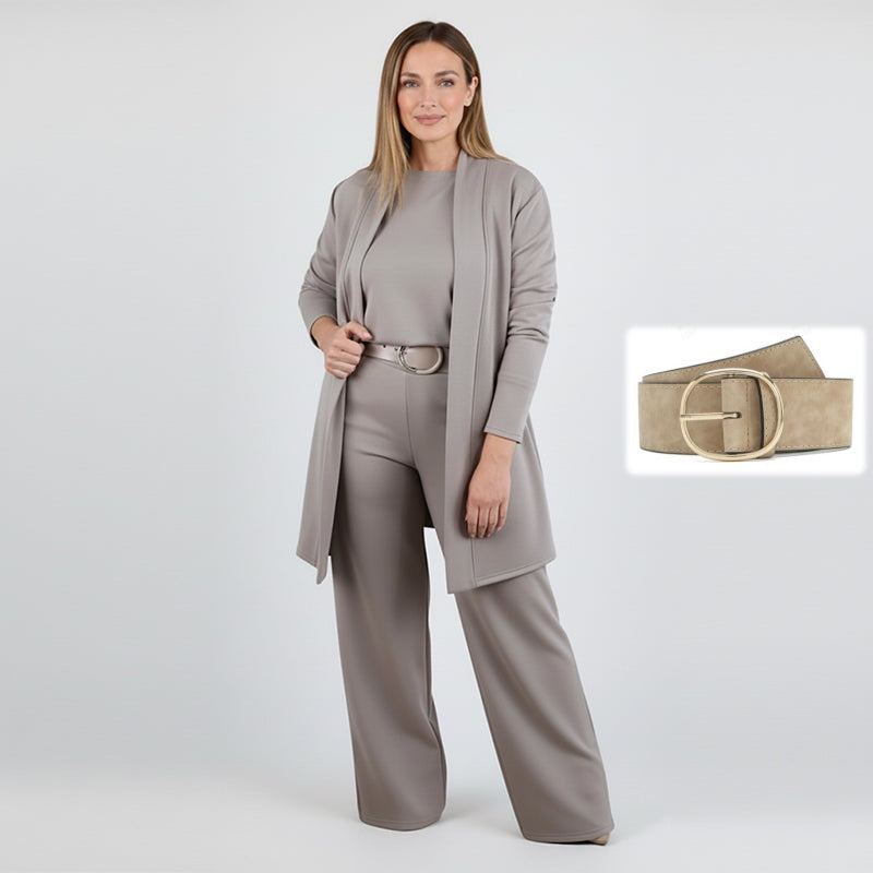Dorren – Elegantes 3-Teiliges Set Mit Langem Strickjacke, Oberteil Und Hose