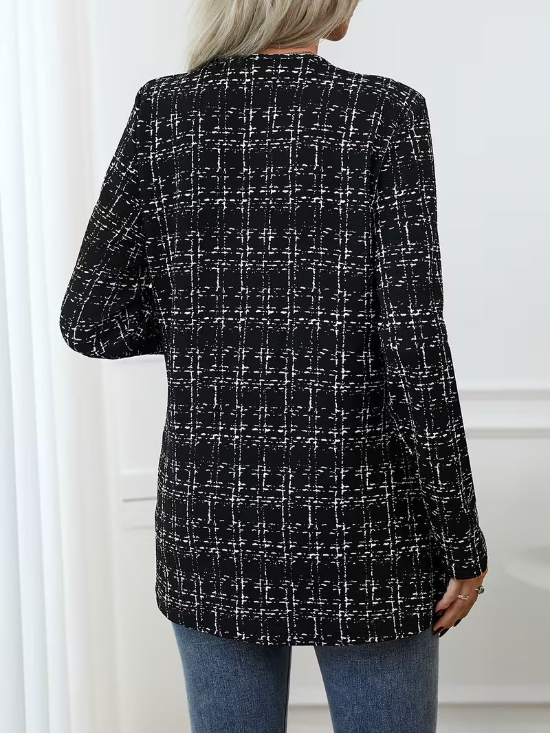 Zikana – Lange Jacke Mit Karomuster Und Offener Vorderseite