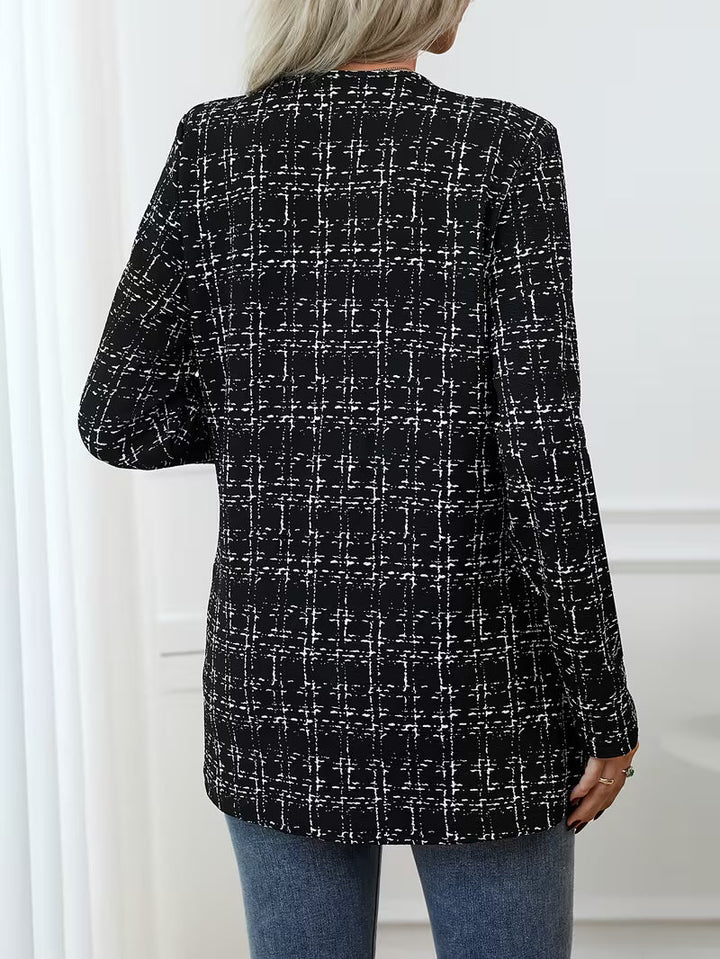 Zikana – Lange Jacke Mit Karomuster Und Offener Vorderseite