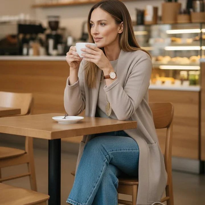 Zivara - Elegantes 3-Teiliges Set Mit Langem Cardigan Oberteil Und Hose
